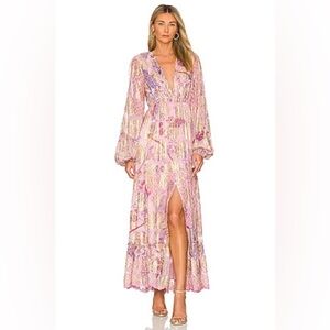 Hemant & Nandita Amal Long Dress • Lilac Gold Metallic Floral Maxi • Size Small